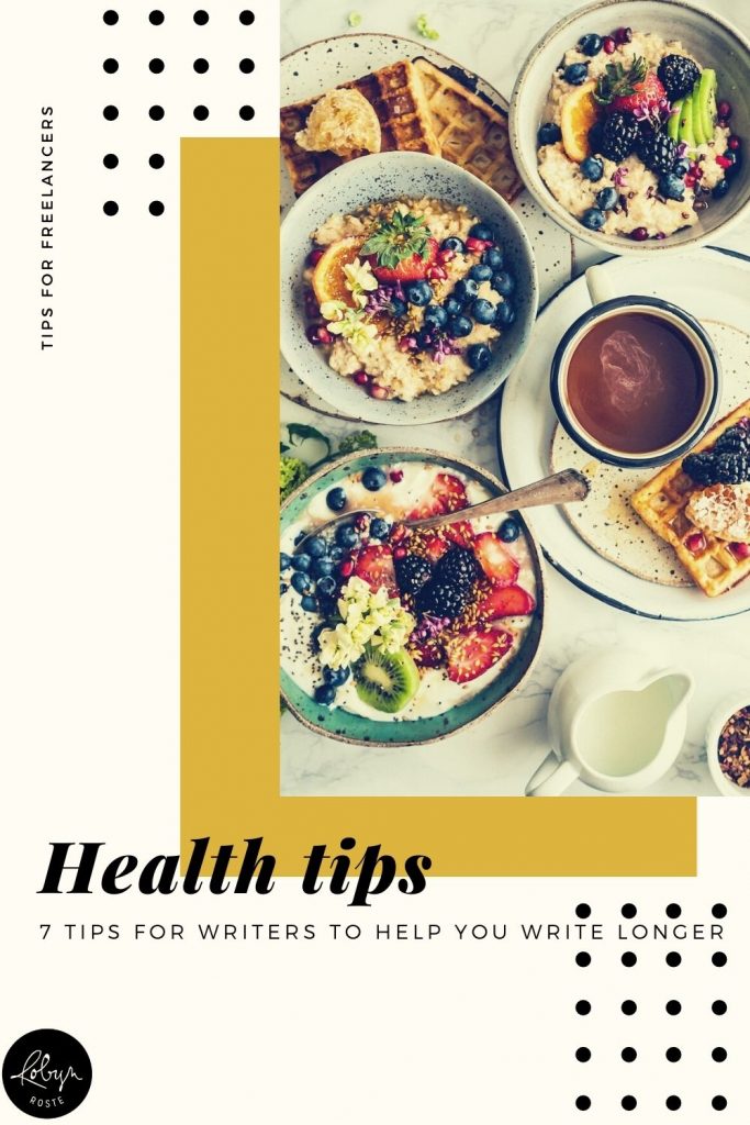 This quick list of health tips for writers is the result of an instrumental change I made, which has made a huge difference in my life and career. 

I reached a point in my writing life where I realized being good at writing wasn't going to be enough to have a substantial career if I wasn't healthy enough to sit at the computer to, you know, write all day.